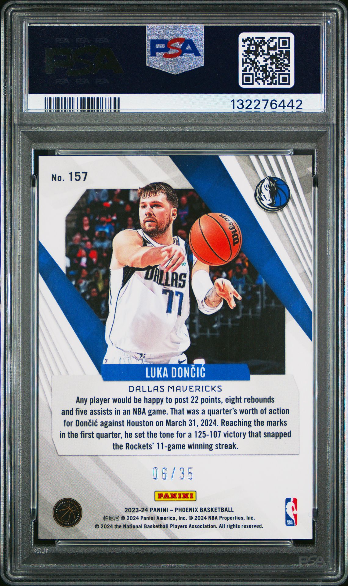 2023 Panini Phoenix Luka Doncic #157 (Blue) Mint 9 back