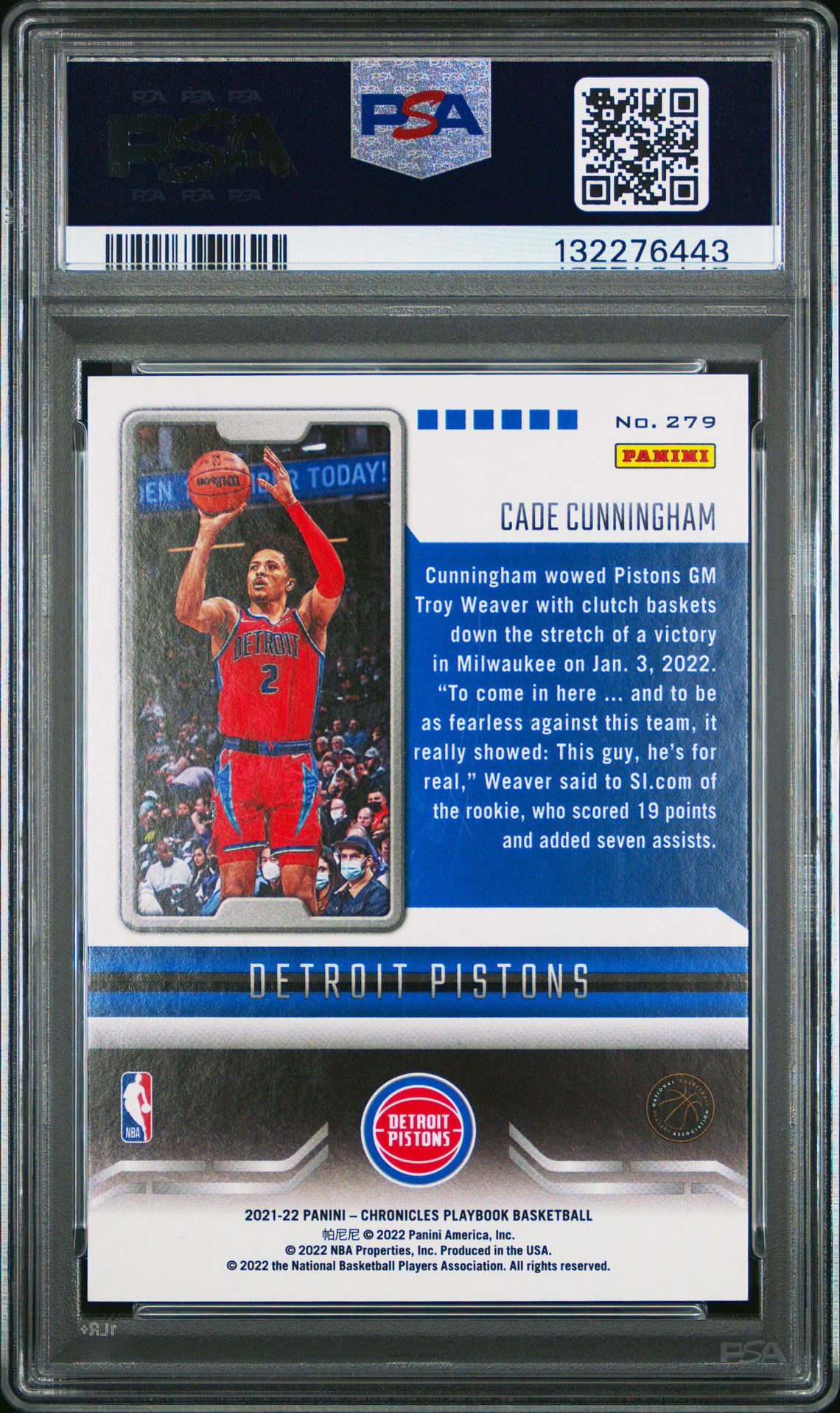 2021 Panini Chronicles Cade Cunningham #279 (Asia Lucky Envelopes) Gem Mt 10 back