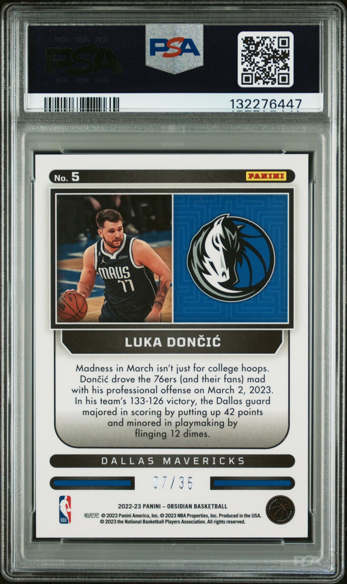 2022 Panini Obsidian Supernova Luka Doncic #5 (Supernova-Ee Orange) Mint 9 back