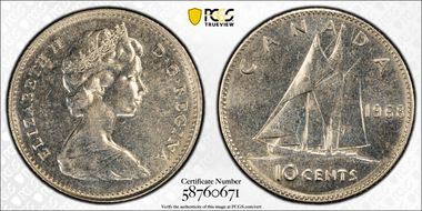 1968 10C Nickel - Philadelphia Mint AU58