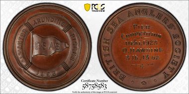"1893" Medal British Sea Anglers' Soc. Cu MS64