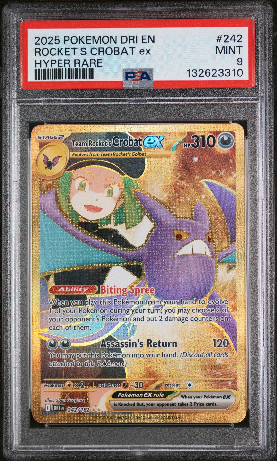 2025 Pokemon Dri En-Destined Rivals Rocket's Crobat Ex #242 (Hyper Rare) Mint 9 front