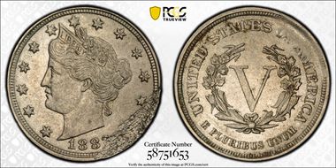 1883 5C No CENTS AU58