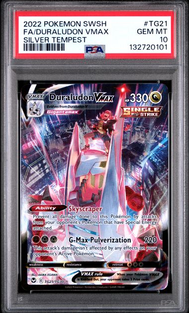 2022 POKEMON SWORD & SHIELD SILVER TEMPEST #TG21 FA/DURALUDON VMAX SILVER TEMPEST (PSA 10) (PSA 10) – 132720101