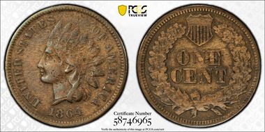 1864 1C L on Ribbon N1BN