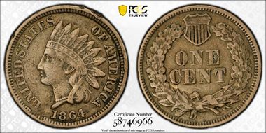 1864 1C Copper-Nickel N1