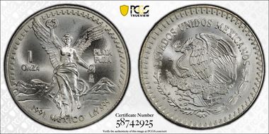 1991-Mo Onza Libertad Ag T2 - PLaTA PuRA MS69