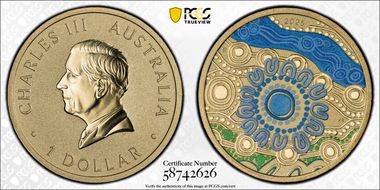 2025-P $1 Blue River Al-Br Ngana Nyitting, Colorized MS70