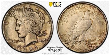 1921 $1 High Relief, Peace MS63