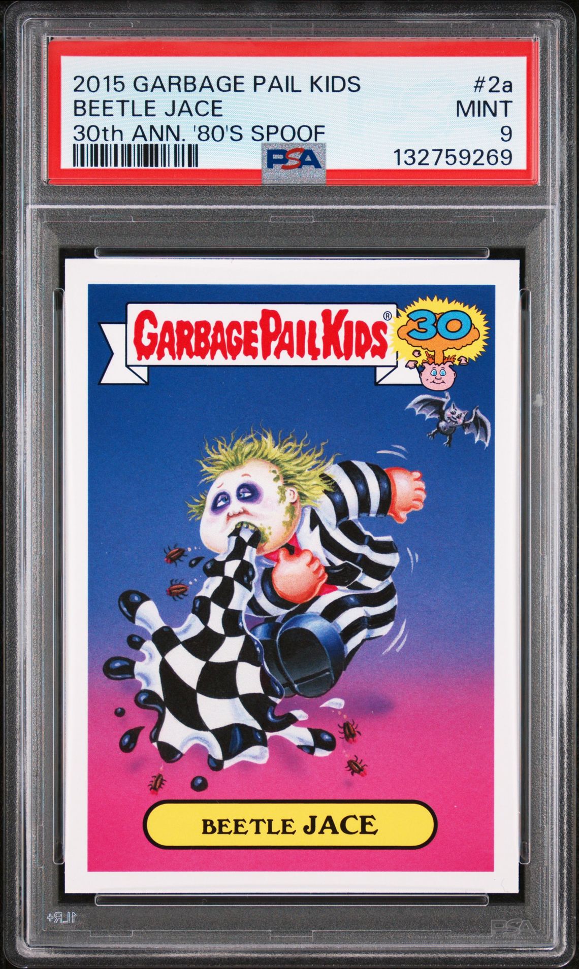 2015 Topps TOPPS GARBAGE PAIL KIDS 30TH ANNIVERSARY '80'S SPOOF 30TH ANN.'80'S SPOOF-GREEN #2A Beetle Jace front