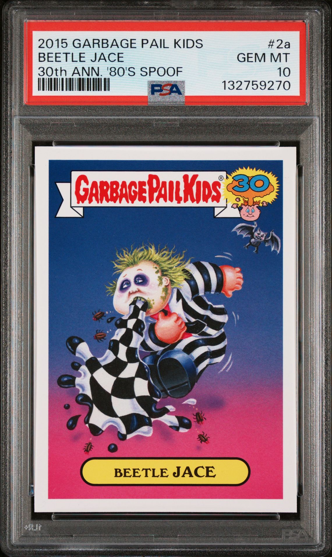 2015 Topps TOPPS GARBAGE PAIL KIDS 30TH ANNIVERSARY '80'S SPOOF 30TH ANN.'80'S SPOOF-GREEN #2A Beetle Jace front