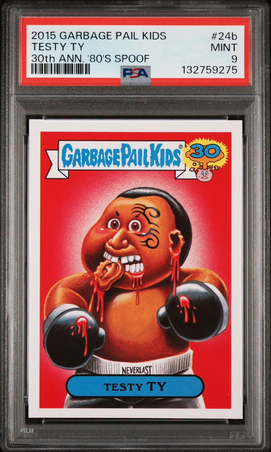 2015 Topps TOPPS GARBAGE PAIL KIDS 30TH ANNIVERSARY '80'S SPOOF 30TH ANN.'80'S SPOOF-BLK. #24B Testy Ty front