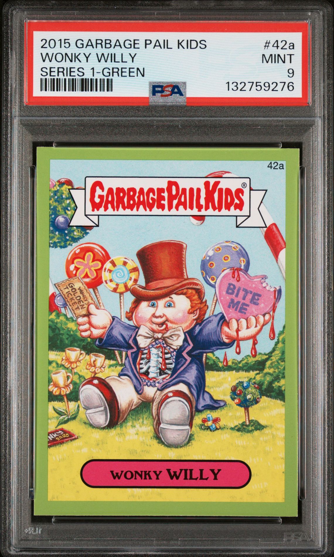 2015 Topps TOPPS GARBAGE PAIL KIDS SERIES 1 Green #42A Wonky Willy front