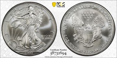 1999 $1 Silver Eagle MS68