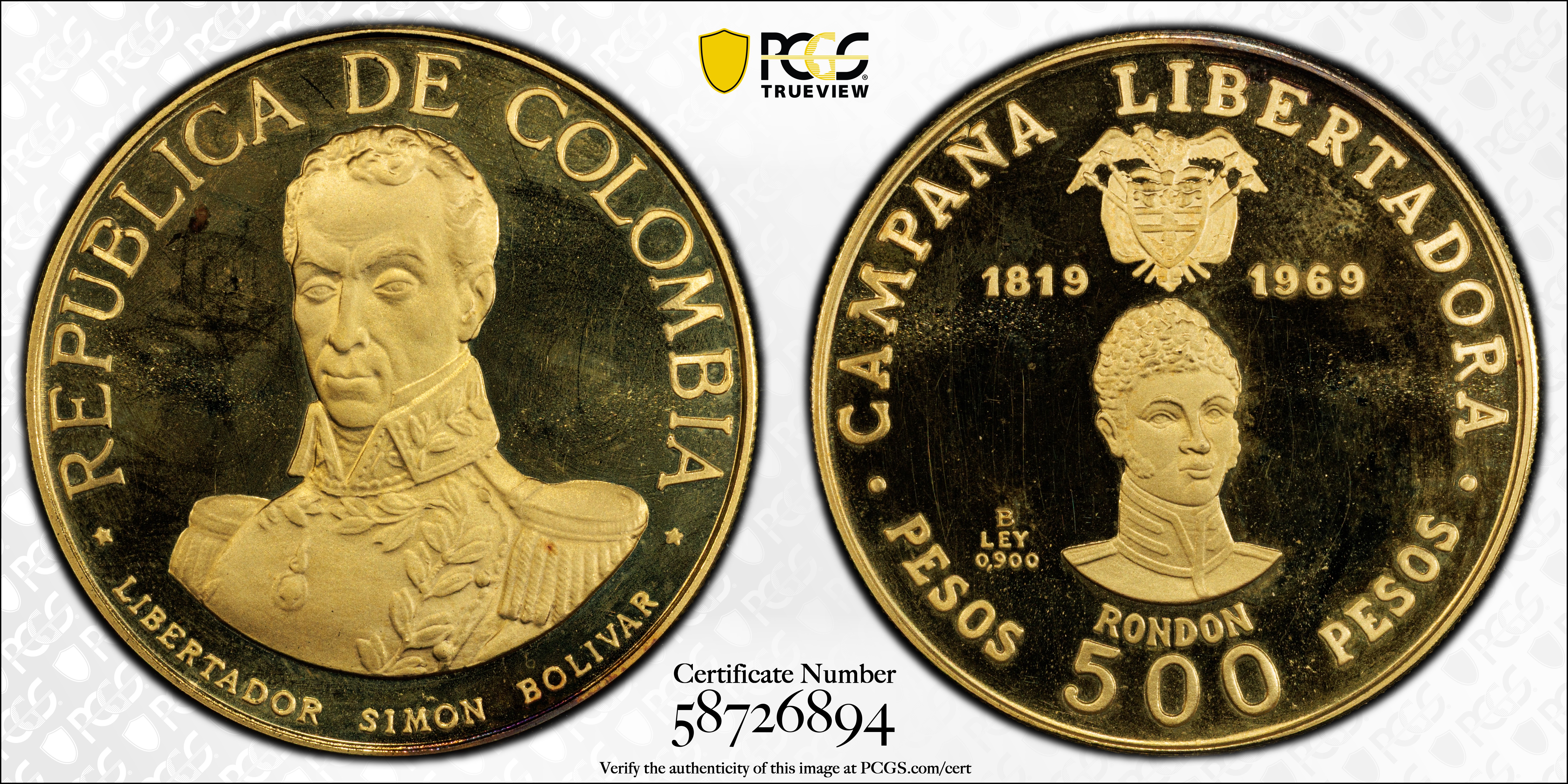 PCGS Certificate Verification Coin Details for Cert #58726894