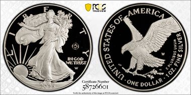 2025-W $1 Silver Eagle w/ Laser Privy First Strike PR68DCAM