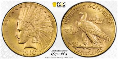 1910-D $10 MS62