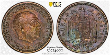 1947 Peseta (1948) MS63