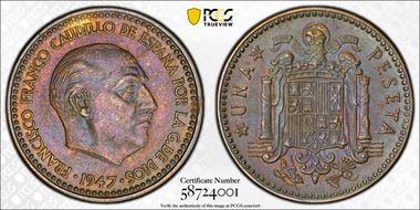 1947 Peseta (1949) MS63