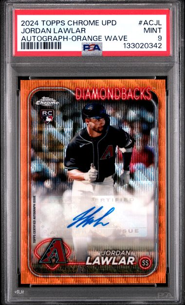2024 Topps TOPPS CHROME UPDATE CHROME BASEBALL UPDATE SERIES AUTOGRAPHS ORANGE WAVE #ACJL Jordan Lawlar front