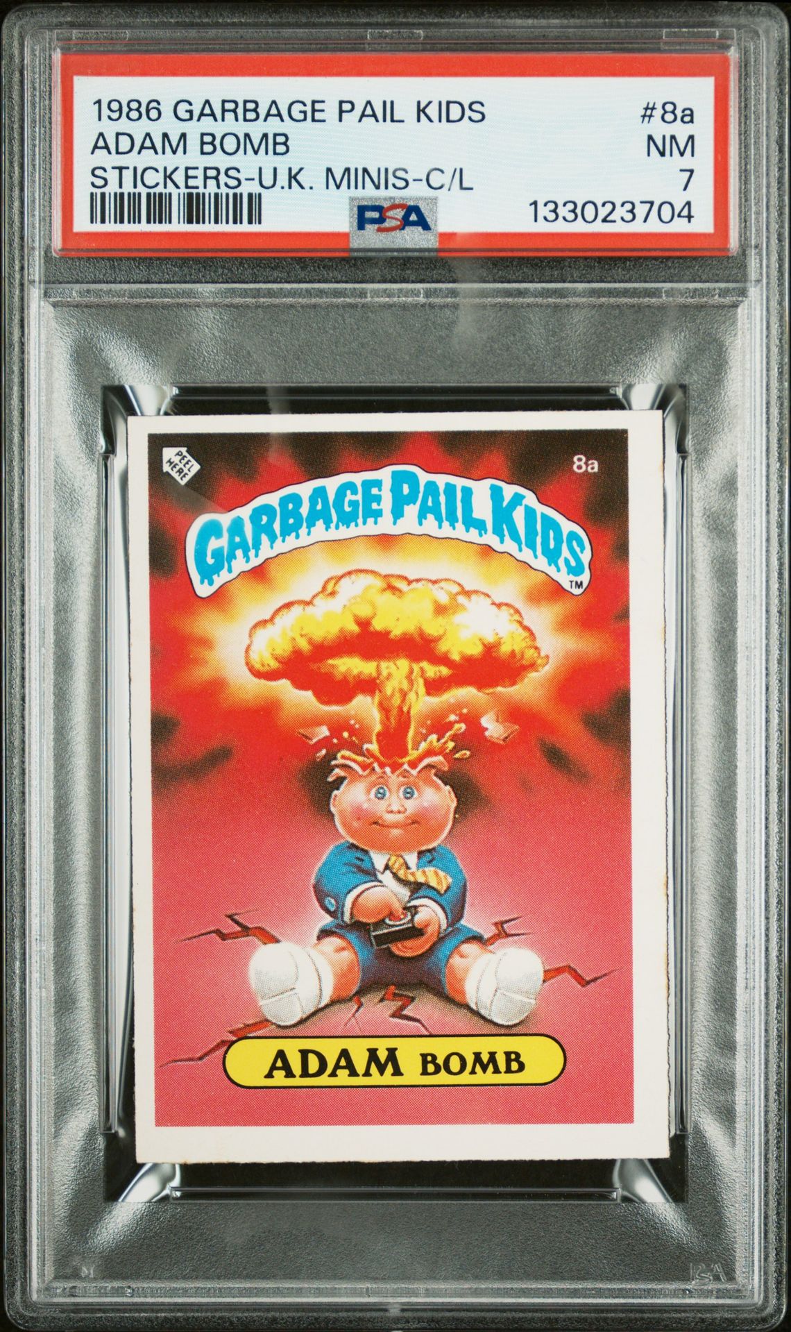 1986 Topps GARBAGE PAIL KIDS STICKERS-U.K. MINIS Checklist #8A Adam Bomb front