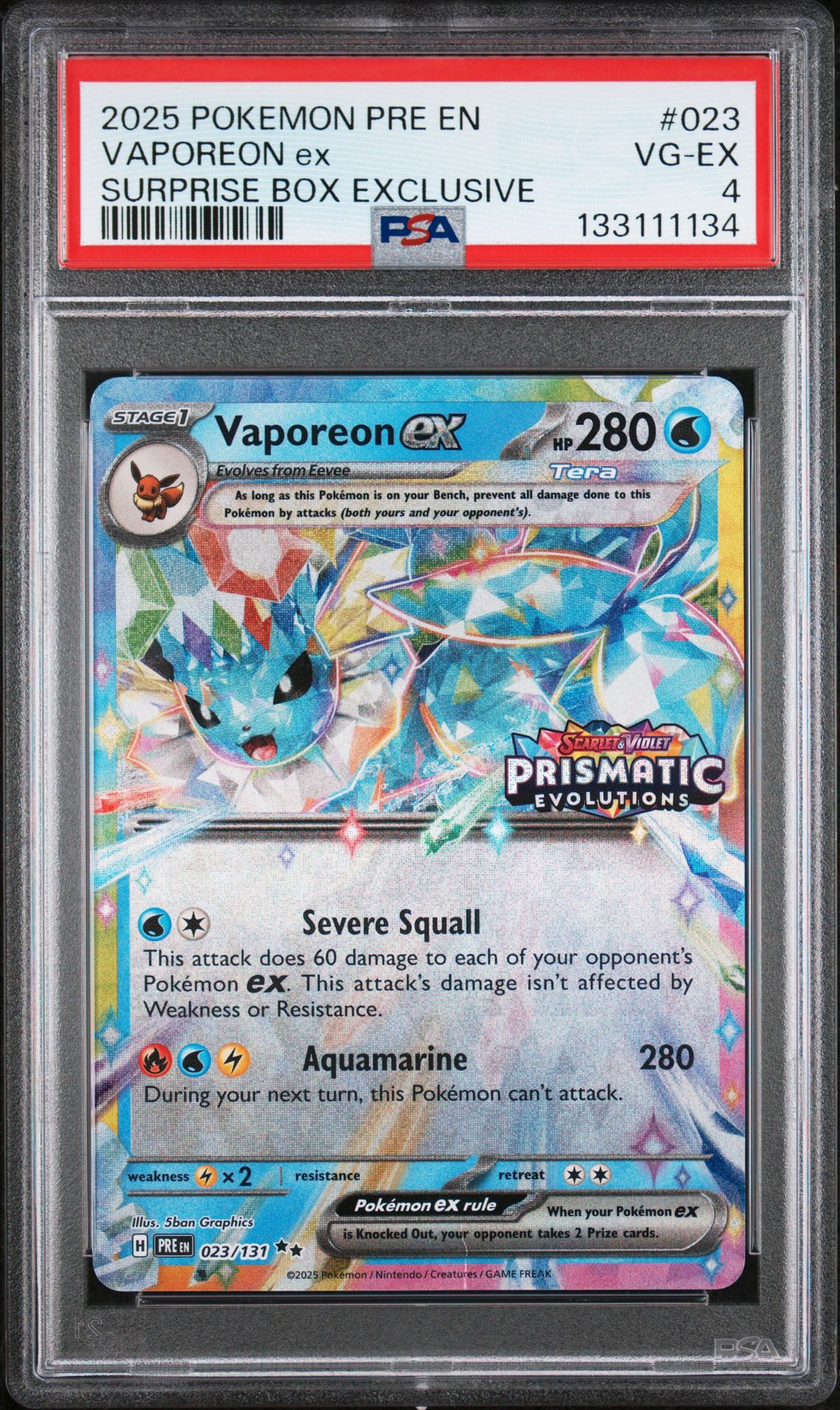 2025 Pokemon POKEMON PRE EN-PRISMATIC EVOLUTIONS SURPRISE BOX EXCLUSIVE #023 Vaporeon Ex front