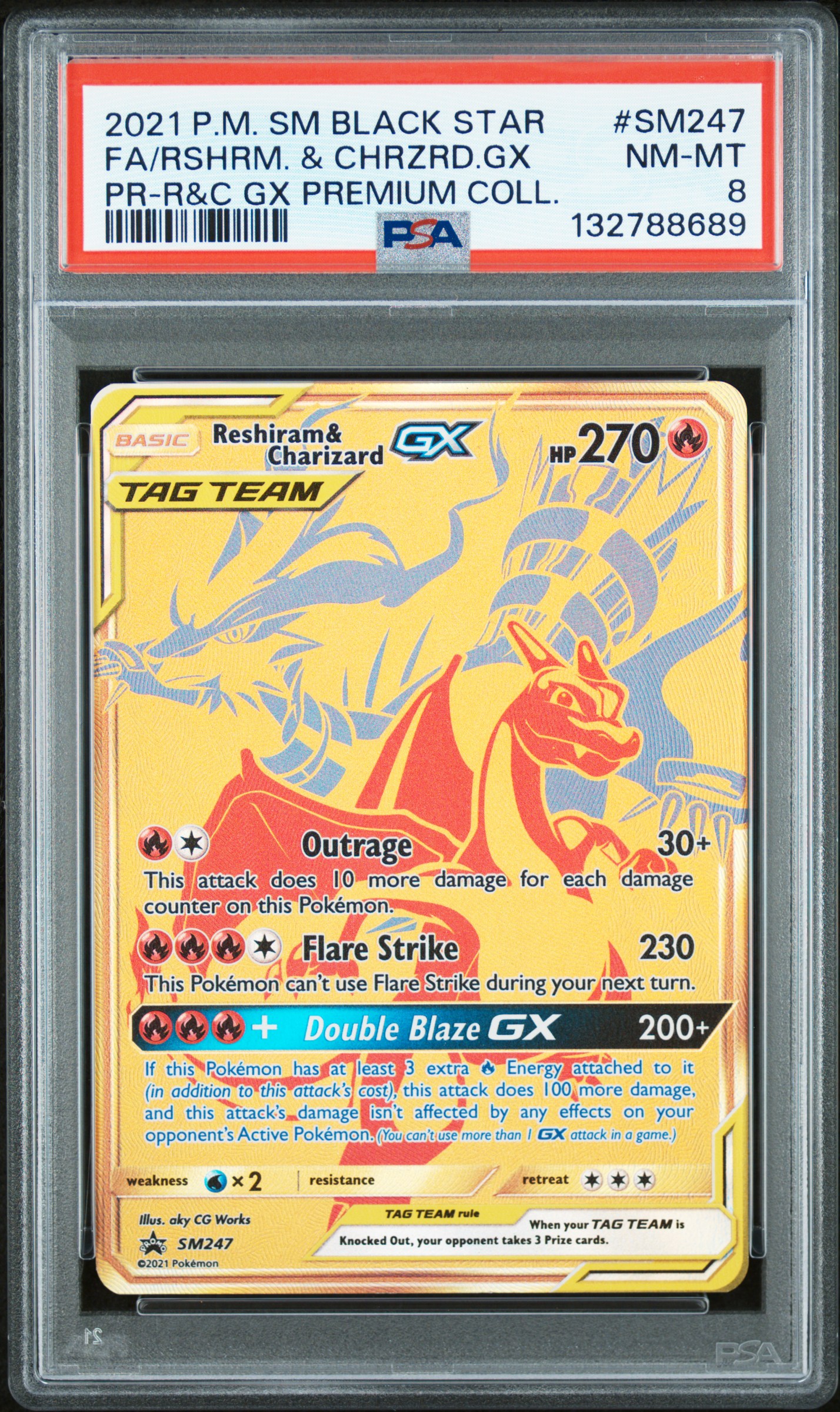 2021 #SM247 Full Art/Reshiram & Charizard GX PSA 8 SM Black Star Promo Pokemon