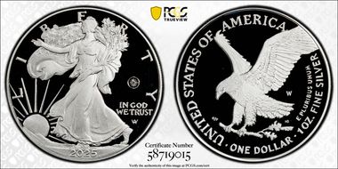 2025-W $1 Silver Eagle w/ Laser Privy First Strike PR69DCAM
