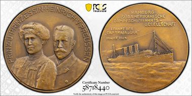 1914 Medal Ruffert-9144 AE Maiden Voyage SS Cap Trafalgar MS63