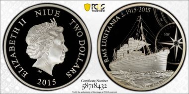 2015 $2 RMS Lusitania Ag PR69DCAM