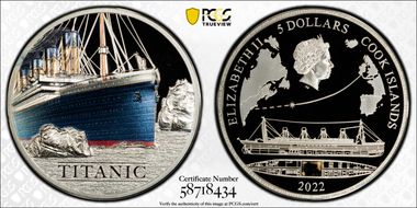 2022 $5 Titanic - Colorized Ag High Relief PR70DCAM