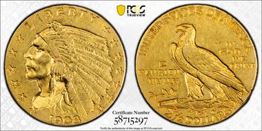 1908 $2.50 AU58