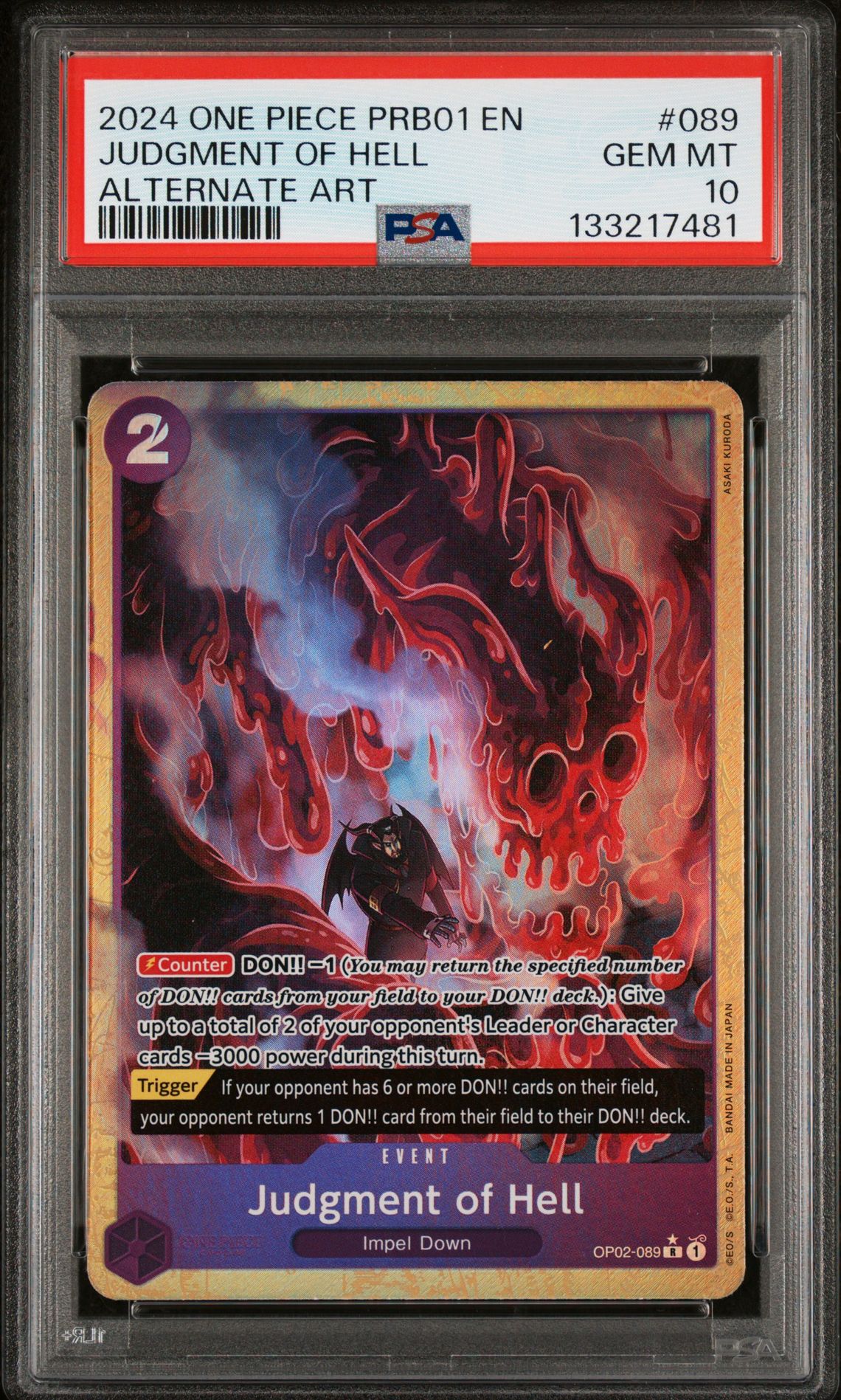 2024 One Piece ONE PIECE PRB01-PREMIUM BOOSTER -ONE PIECE CARD THE BEST- ALTERNATE ART #089 Judgment Of Hell front