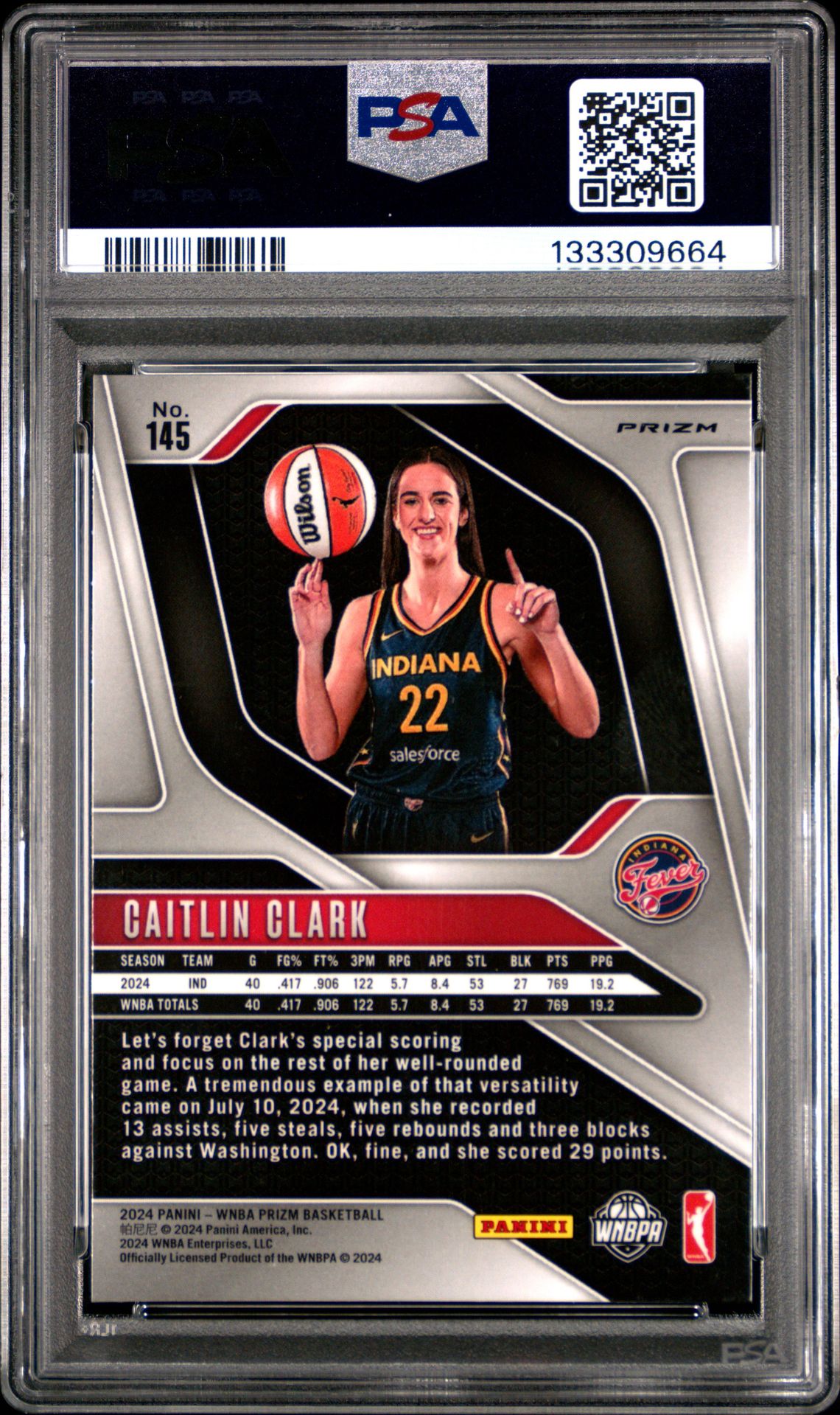 2024 Panini Prizm Wnba Caitlin Clark #145 (Orange Ice) Mint 9 back