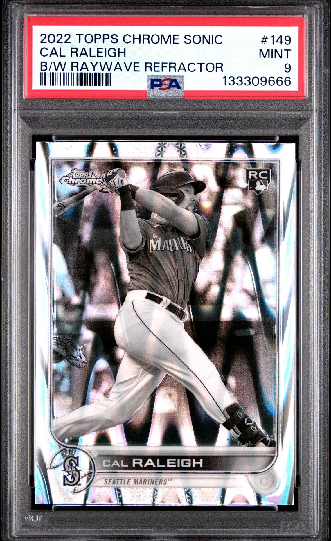 2022 Topps Chrome Sonic Cal Raleigh #149 (B/W Raywave Refractor) Mint 9 front
