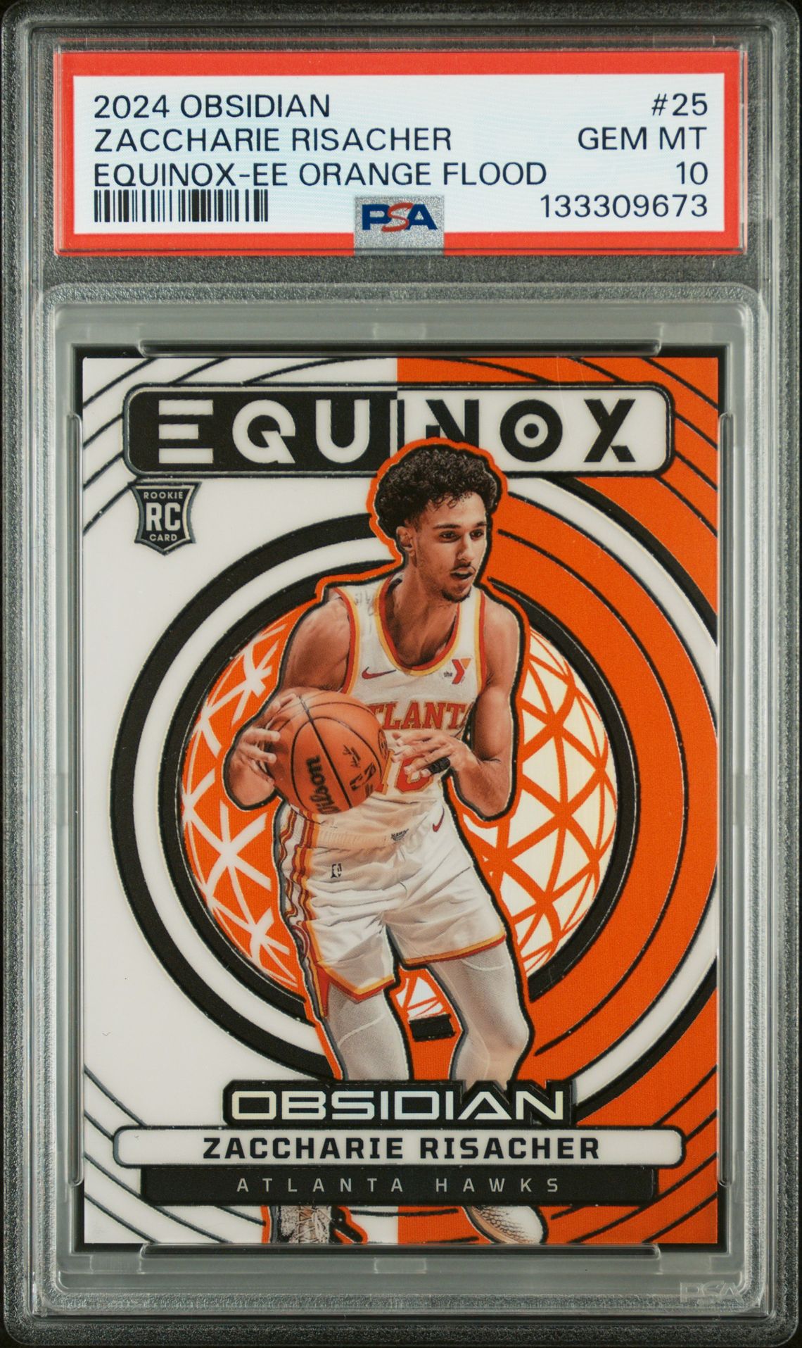 2024 Panini Obsidian Equinox Zaccharie Risacher #25 (Equinox-Ee Orange Flood) Gem Mt 10 front