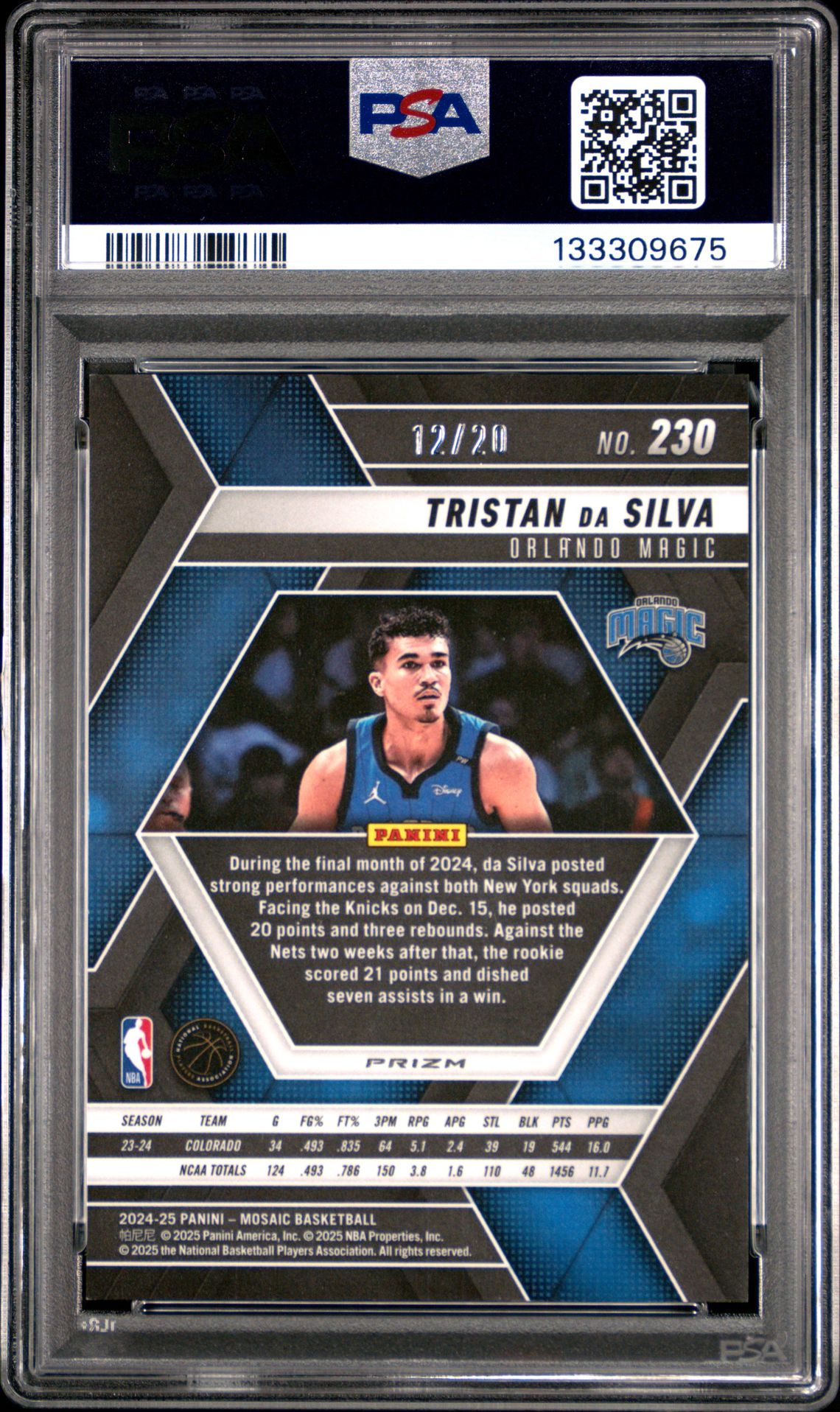 2024 Panini Mosaic Tristan Da Silva #230 (Cherry Blossom Choice) Mint 9 back