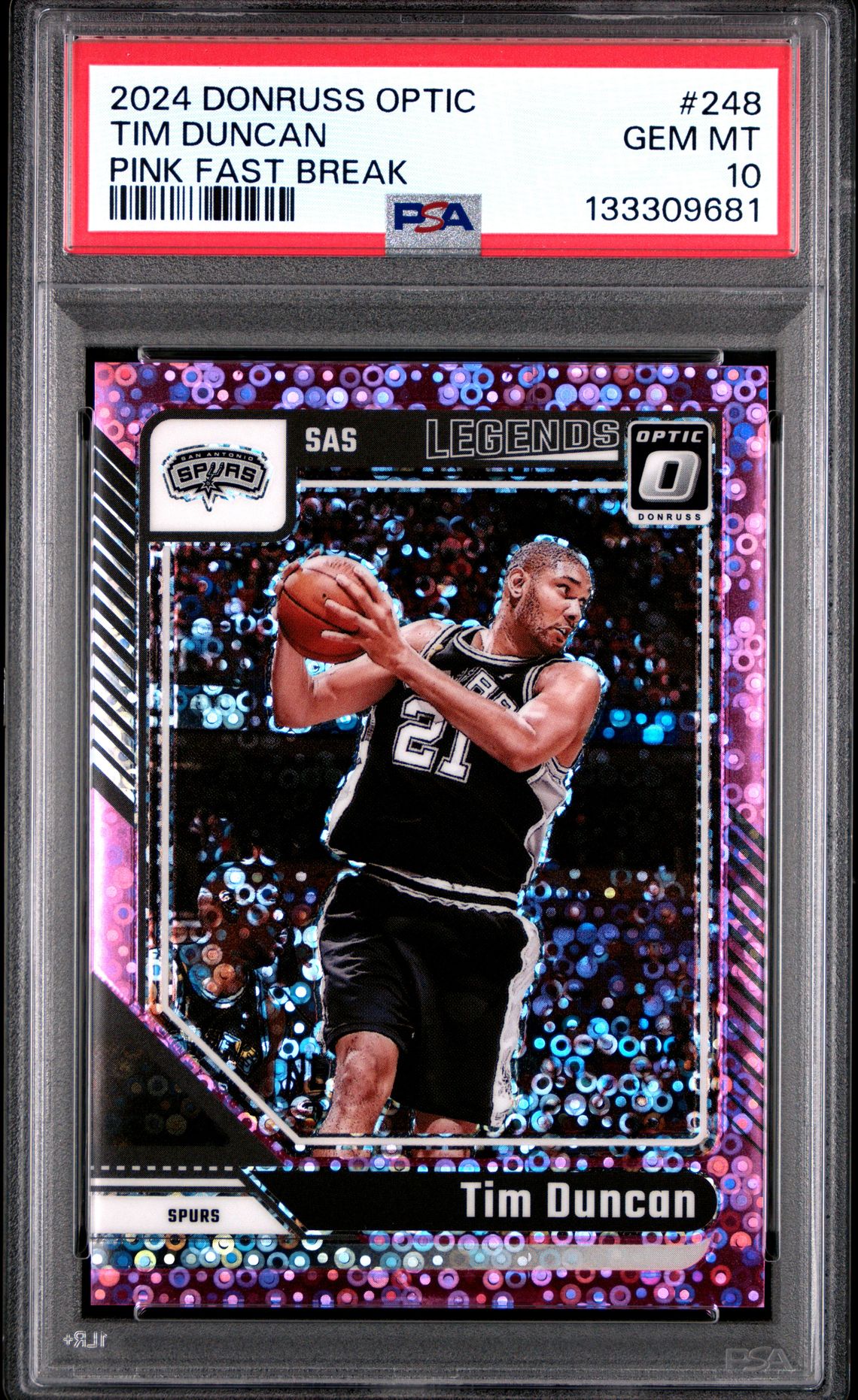 2024 Panini Donruss Optic Tim Duncan #248 (Pink Fast Break) Gem Mt 10 front