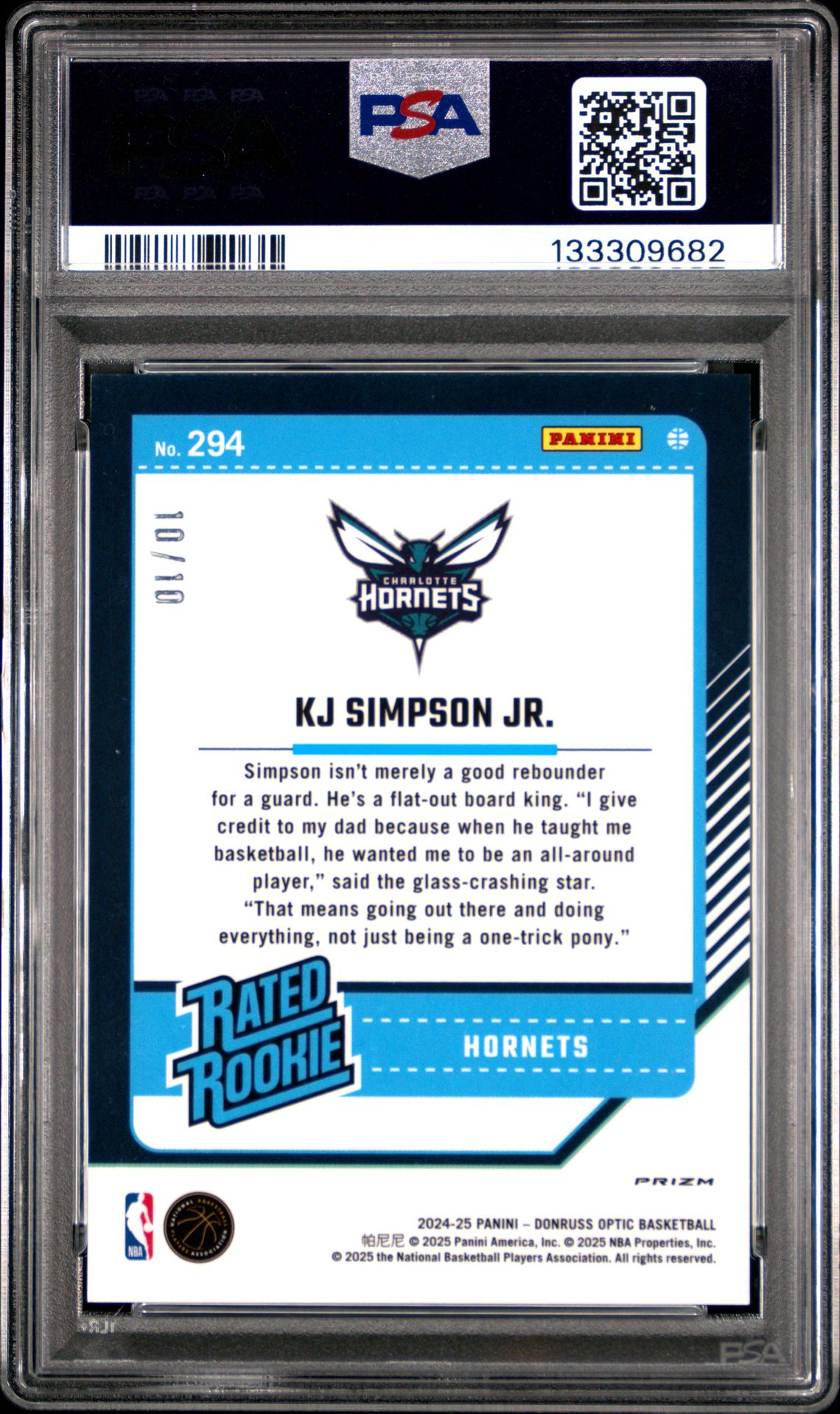 2024 Panini Donruss Optic Kj Simpson Jr. #294 (Gold Fast Break) Mint 9 back