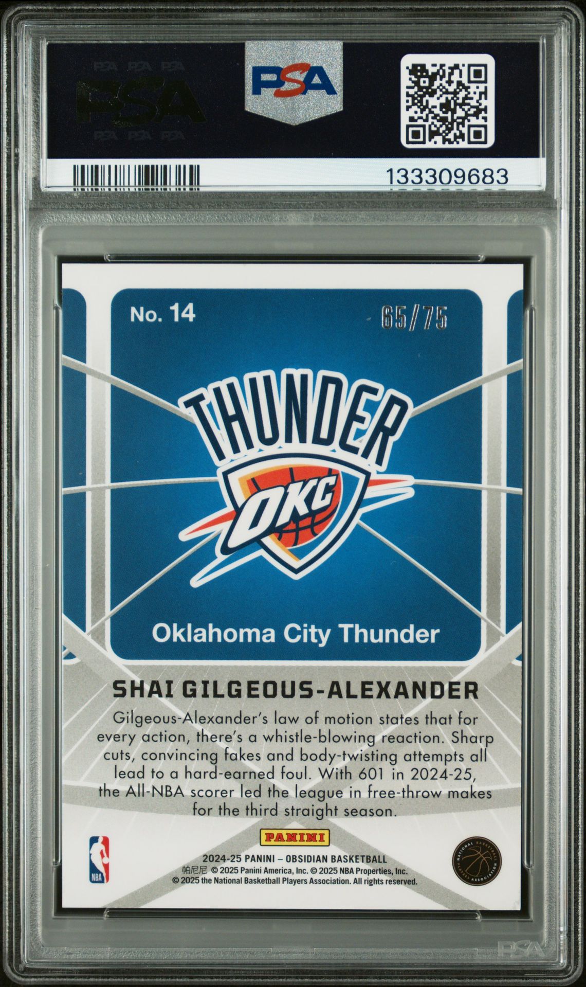 2024 Panini Obsidian Atomic Initials S. Gilgeous-Alexander #14 (Atomic Initials-Ee Prp Flood) Gem Mt 10 back