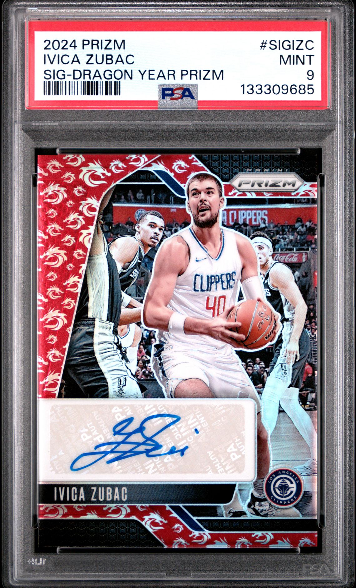 2024 Panini Prizm Signatures Ivica Zubac #Sigizc (Sig-Dragon Year Prizm) Mint 9 front