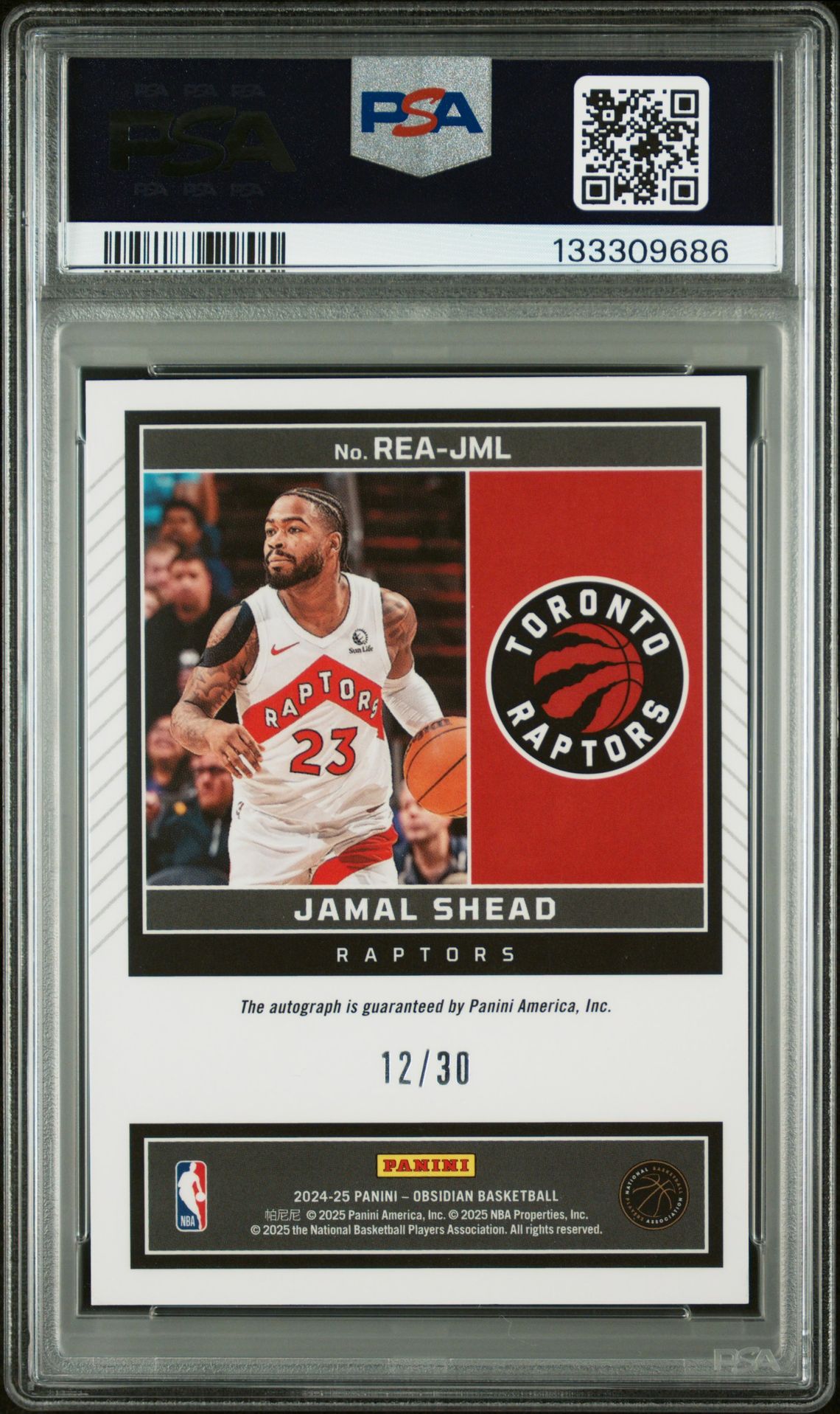 2024-25 Panini Obsidian Rookie Eruption Autographs Jamal Shead #Rea-Jml (Rk Eruption Au-Ee Blue Flood) Gem Mt 10 back