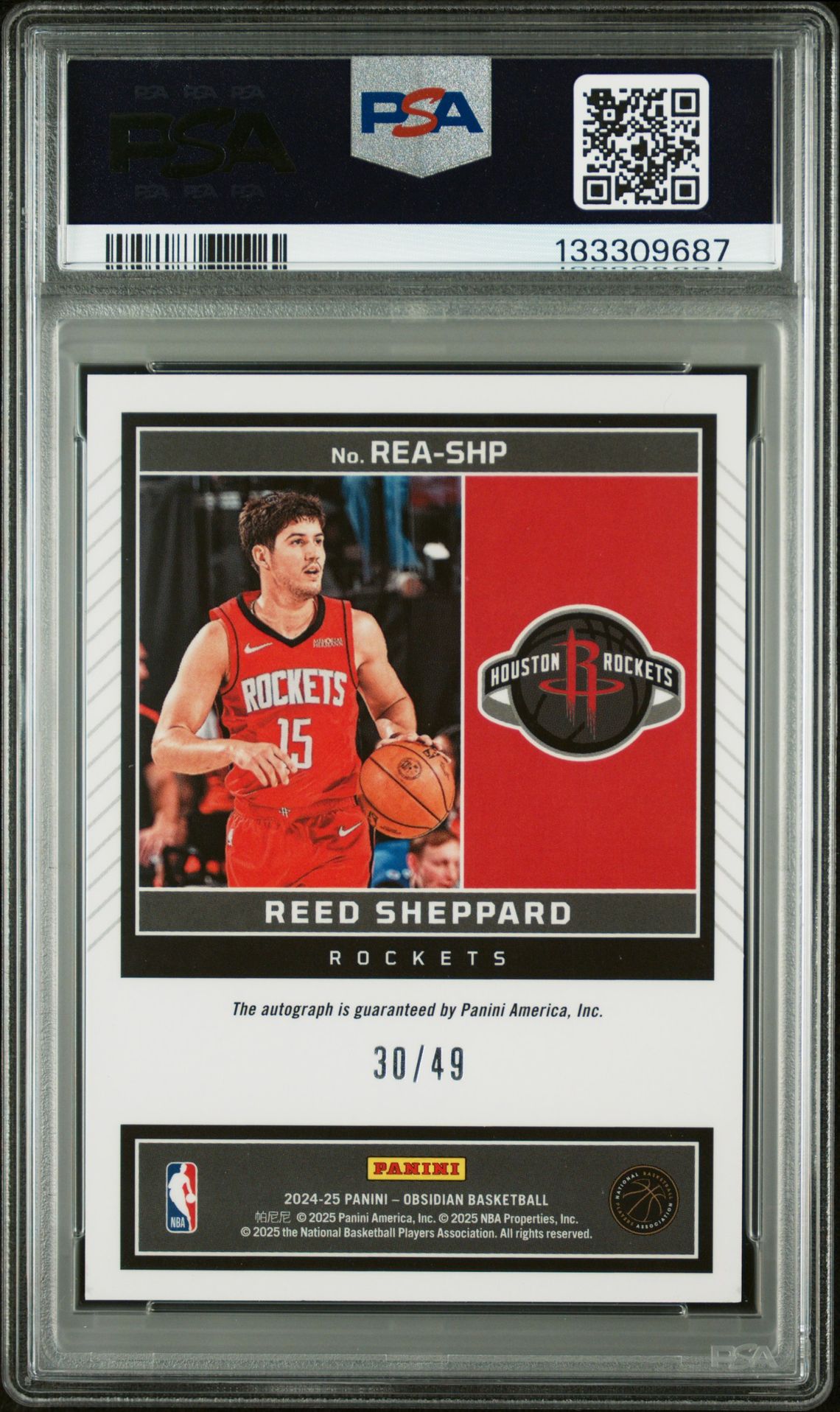 2024-25 Panini Obsidian Rookie Eruption Autographs Reed Sheppard #Rea-Shp (Rk Eruption Au-Ee Prp Flood) Gem Mt 10 back