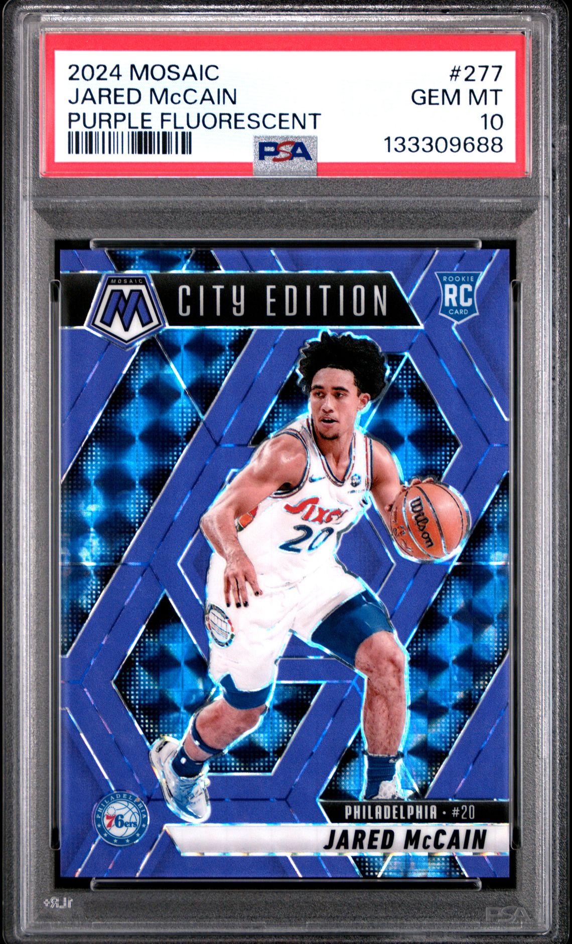 2024 Panini Mosaic Jared Mccain #277 (Purple Fluorescent) Gem Mt 10 front