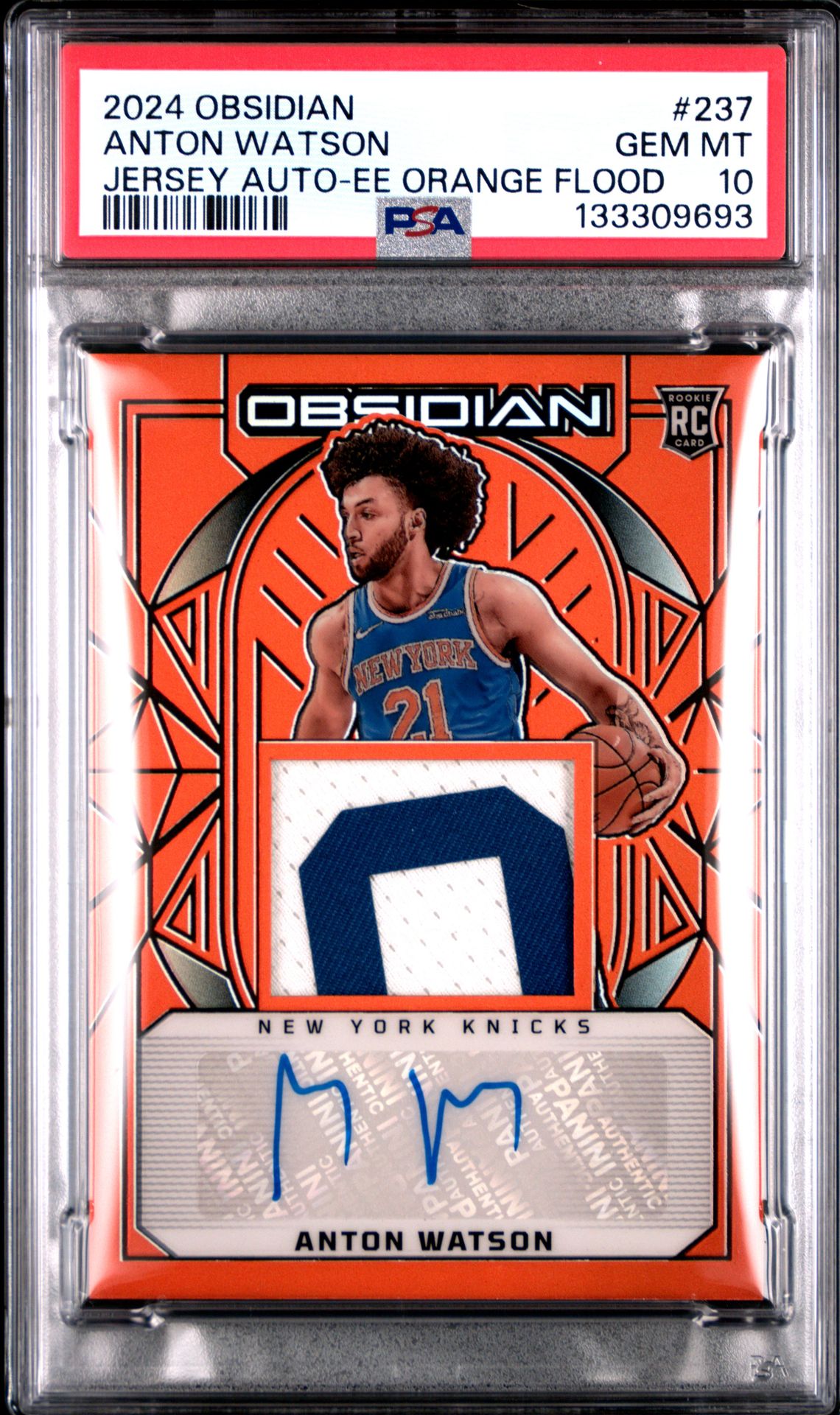 2024 Panini Obsidian Anton Watson #237 (Jersey Auto-Ee Orange Flood) Gem Mt 10 front view - PSA graded GEM MT 10