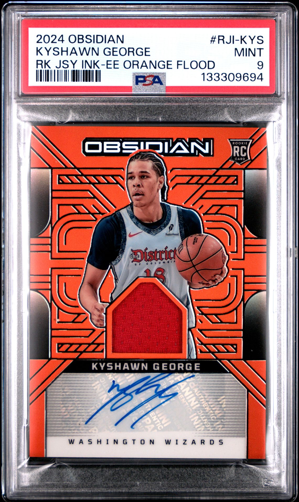 2024 Panini Obsidian Rookie Jersey Ink Kyshawn George #Rji-Kys (Rk Jsy Ink-Ee Orange Flood) Mint 9 front