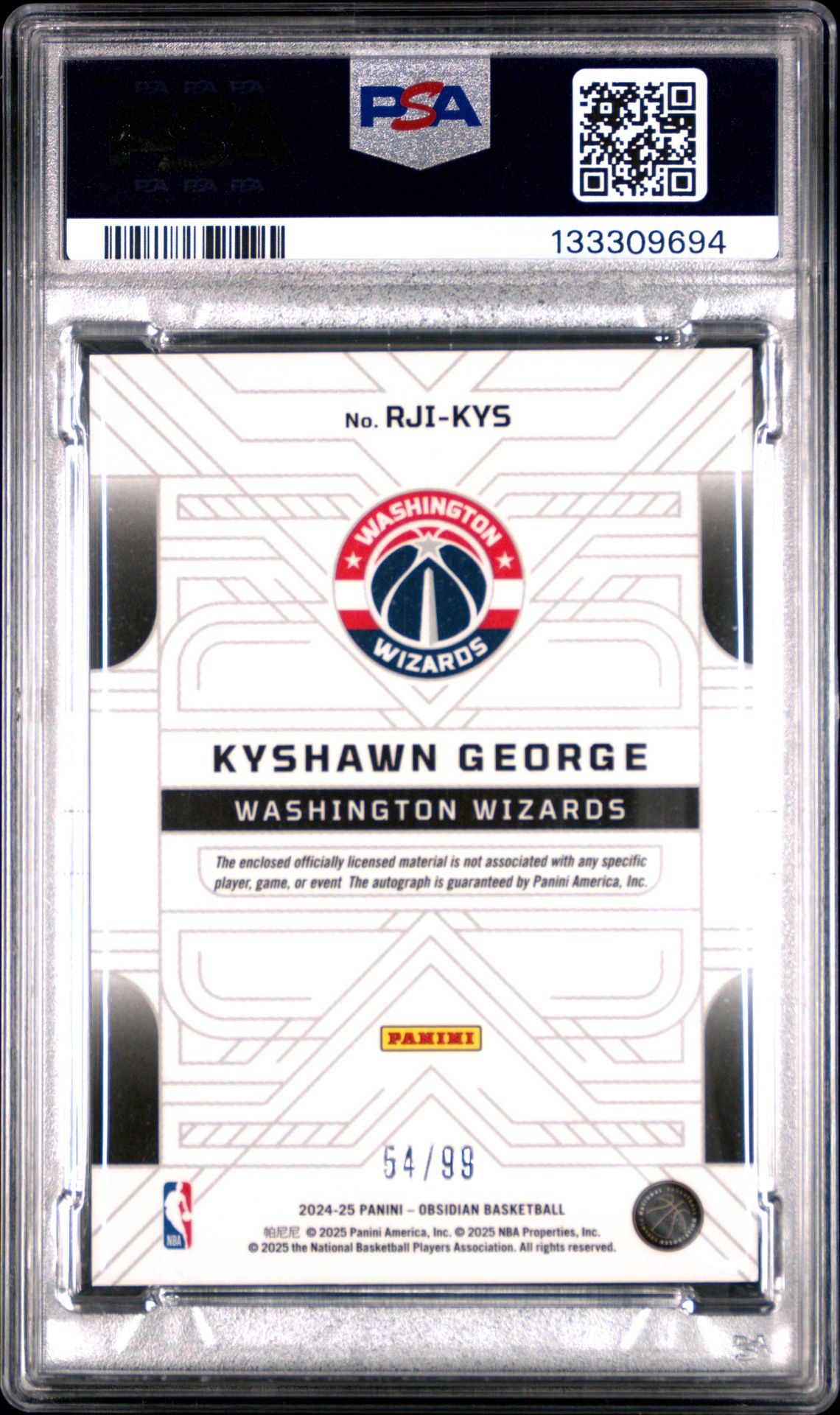 2024 Panini Obsidian Rookie Jersey Ink Kyshawn George #Rji-Kys (Rk Jsy Ink-Ee Orange Flood) Mint 9 back