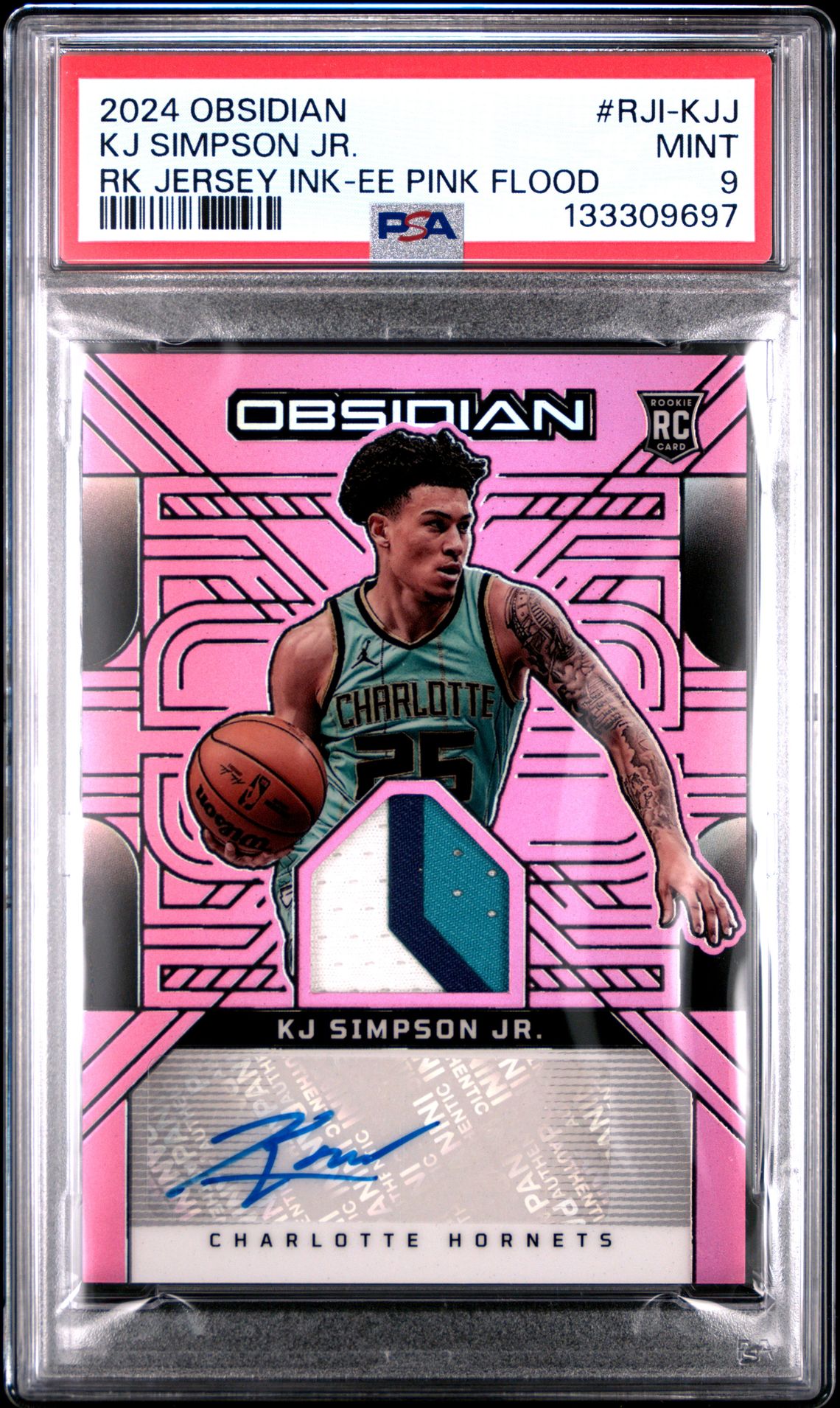 2024 Panini Obsidian Rookie Jersey Ink Kj Simpson Jr. #Rji-Kjj (Rk Jersey Ink-Ee Pink Flood) Mint 9 front