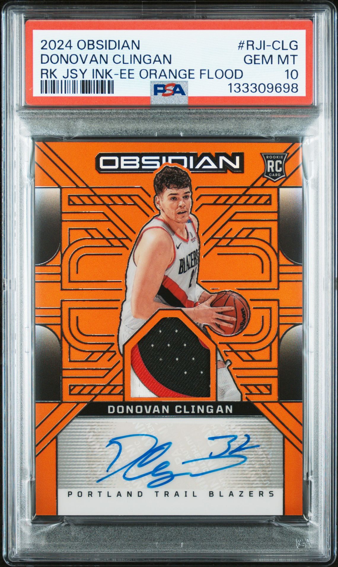 2024 Panini Obsidian Rookie Jersey Ink Donovan Clingan #Rji-Clg (Rk Jsy Ink-Ee Orange Flood) Gem Mt 10 front