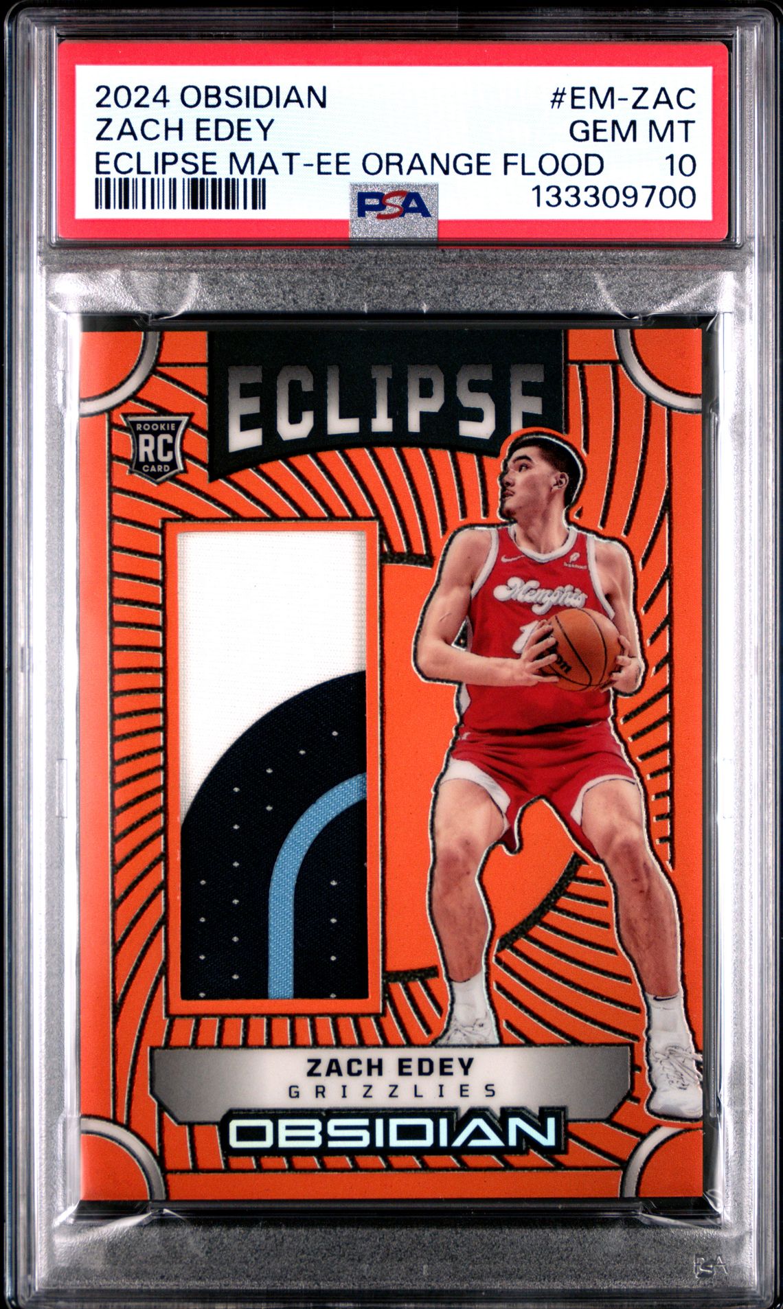 2024 Panini Obsidian Eclipse Materials Zach Edey #Em-Zac (Eclipse Mat-Ee Orange Flood) Gem Mt 10 front